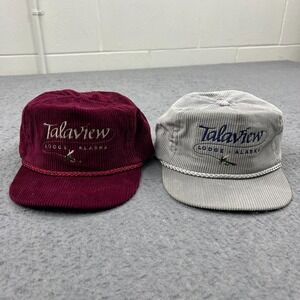 VTG Talaview Lodge Alaska Corduroy Rope Hats Mens OS Red/Grey Lot Of 2 USA Made